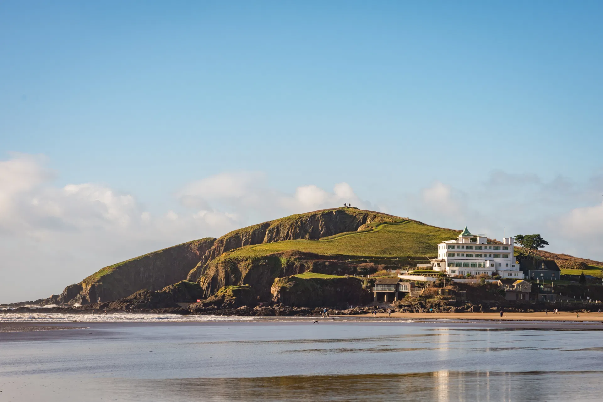 Burgh Island and its Art Deco hotel from Bantham Beach