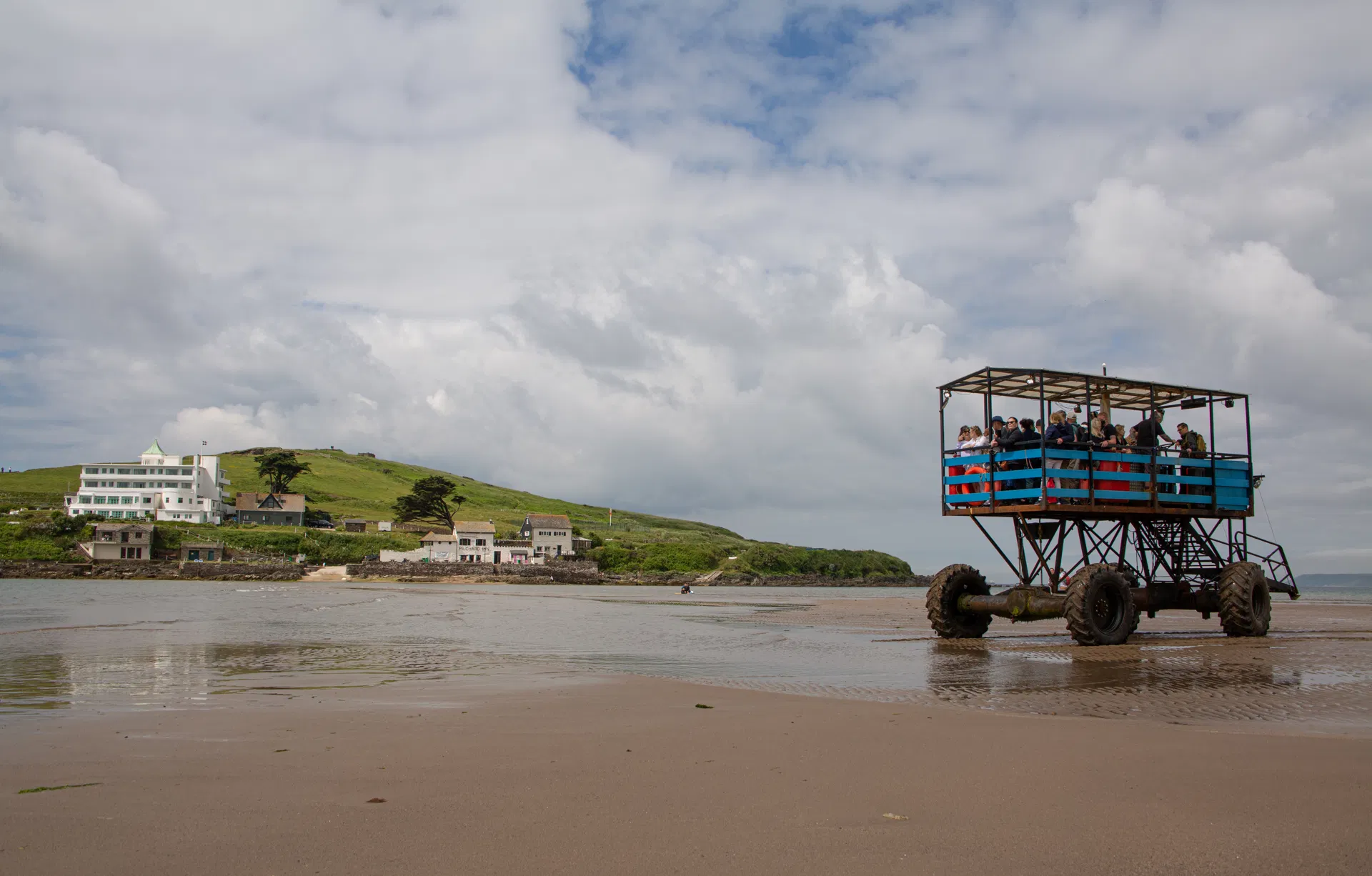 The Burgh Island Sea Tractor crossing the sand